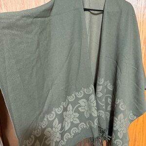 Olive Green Floral Fringe Wrap